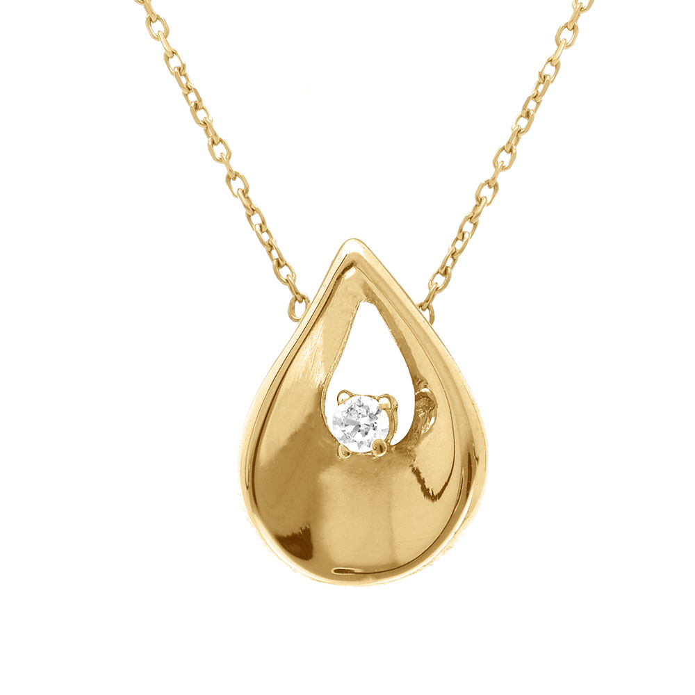 Collier en acier dor� goutte avec un oxyde blanc serti - 40+5cm - Vue 1