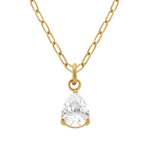 Collier en acier dor� goutte d'oxyde blanc - 40+5cm