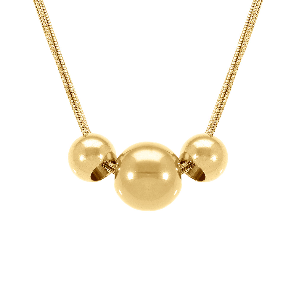 Collier en acier dor� jaune 3 boules  - 43+4cm - Vue 1