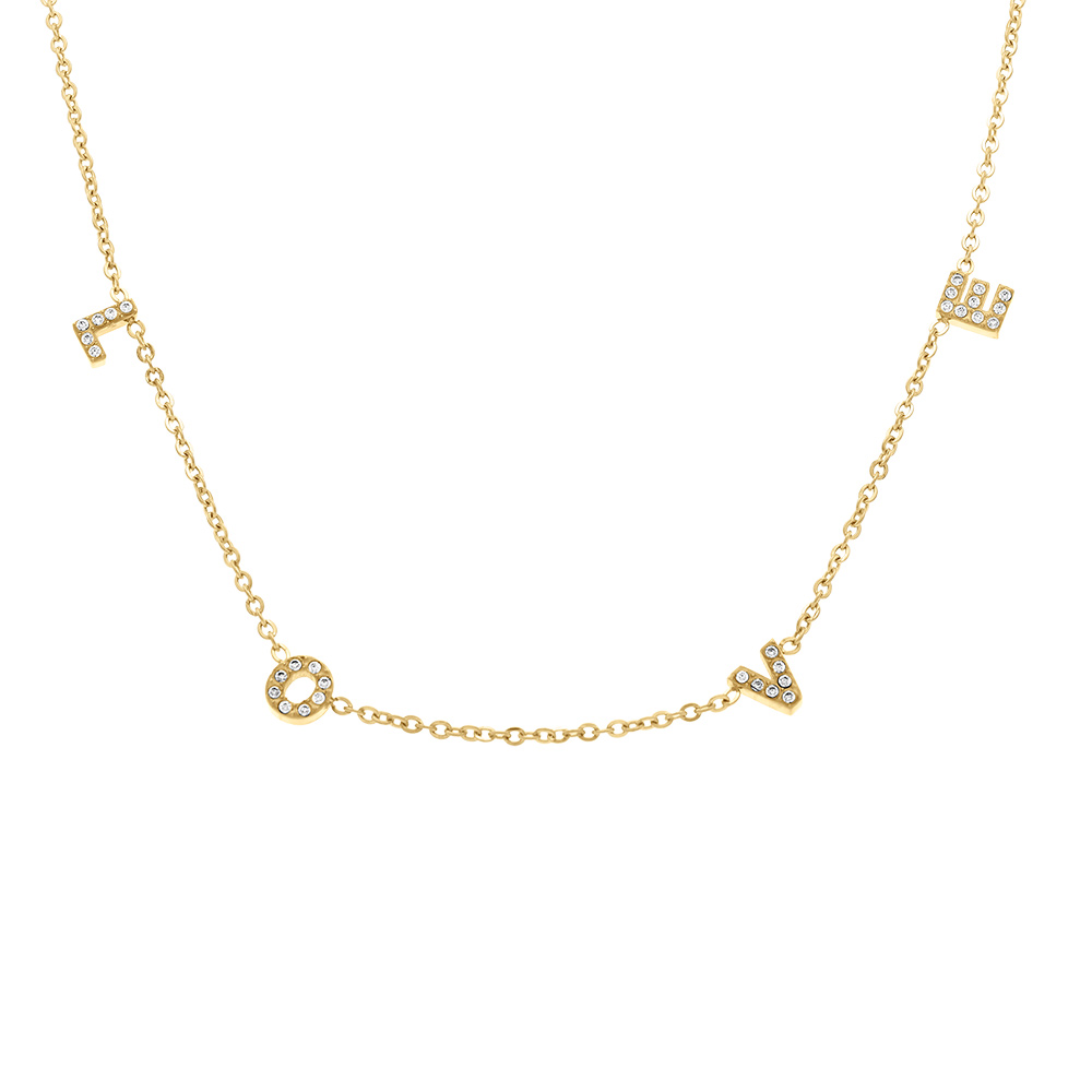 Collier en acier dor� love avec oxydes blancs sertis - 43+4cm - Vue 1