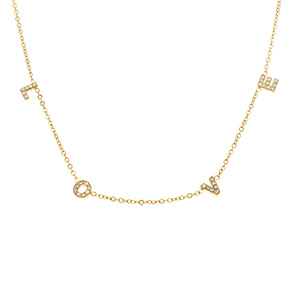 Collier en acier dor� love avec oxydes blancs sertis - 43+4cm