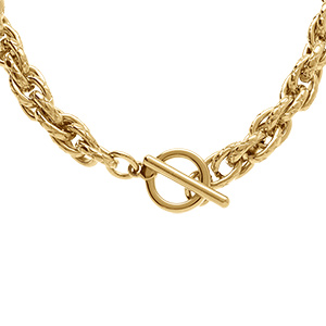 Collier en acier dor� maille 8mm - 40+5cm