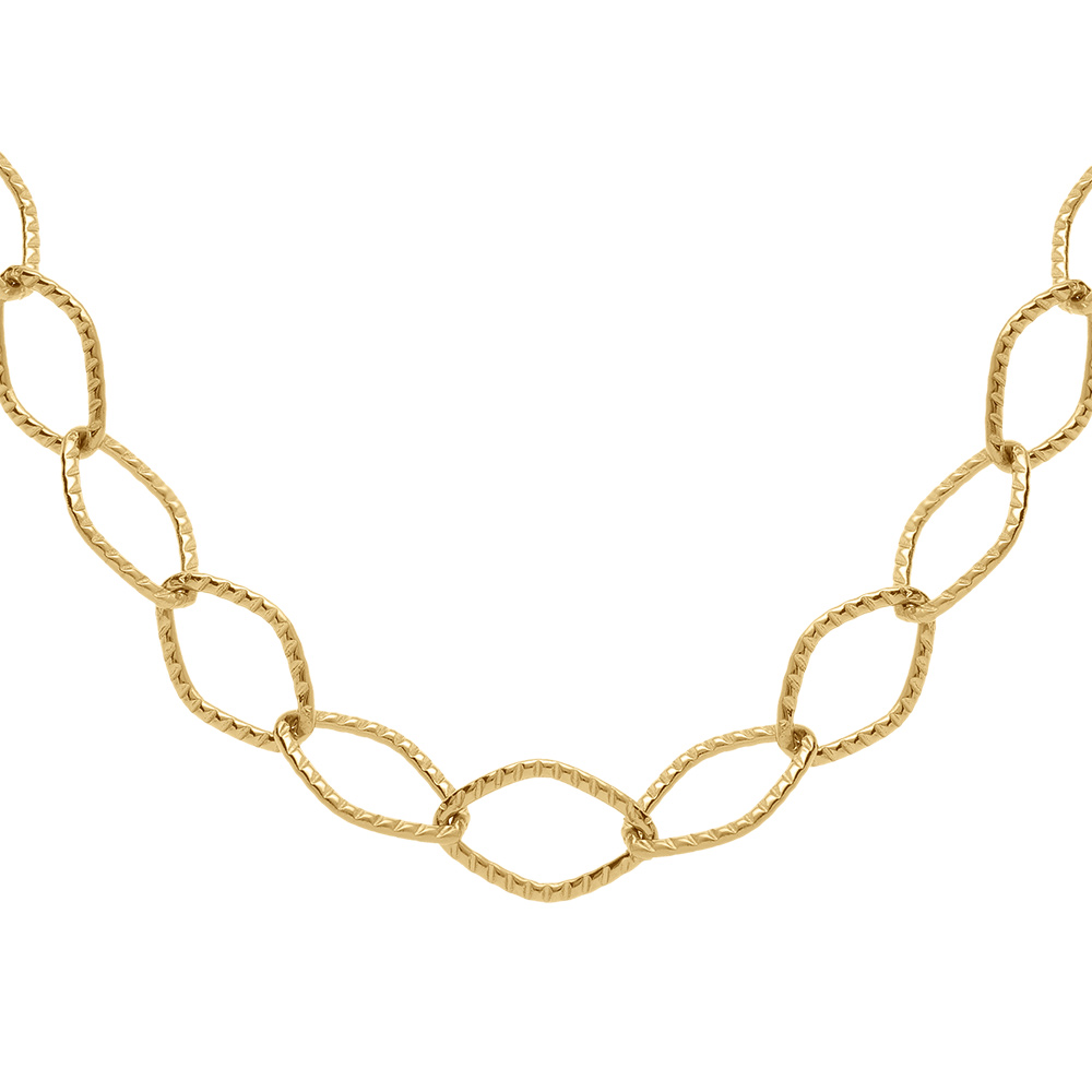 Collier en acier dor� maille losange cisel�e - 45cm - Vue 1