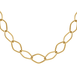 Collier en acier dor� maille losange cisel�e - 45cm