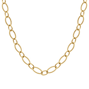 Collier en acier dor� maille ovale altern�e cisel�e - 45cm