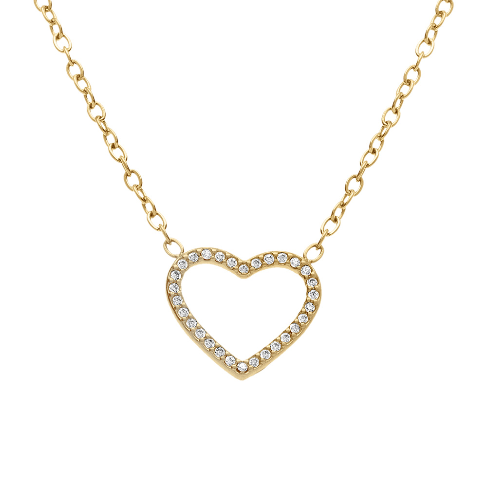 Collier en acier dor� motif coeur avec contour d\'oxydes blancs  - 38+5cm - Vue 1