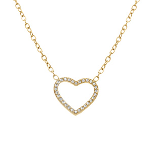 Collier en acier doré motif coeur avec contour d\'oxydes blancs - 38+5cm - Vue 1