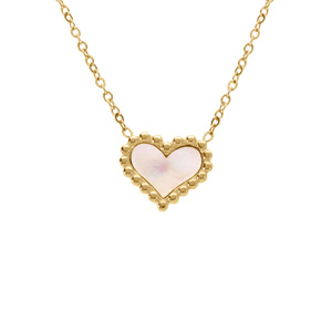 Collier en acier doré motif coeur avec nacre blanche - 40+6cm - Vue 1