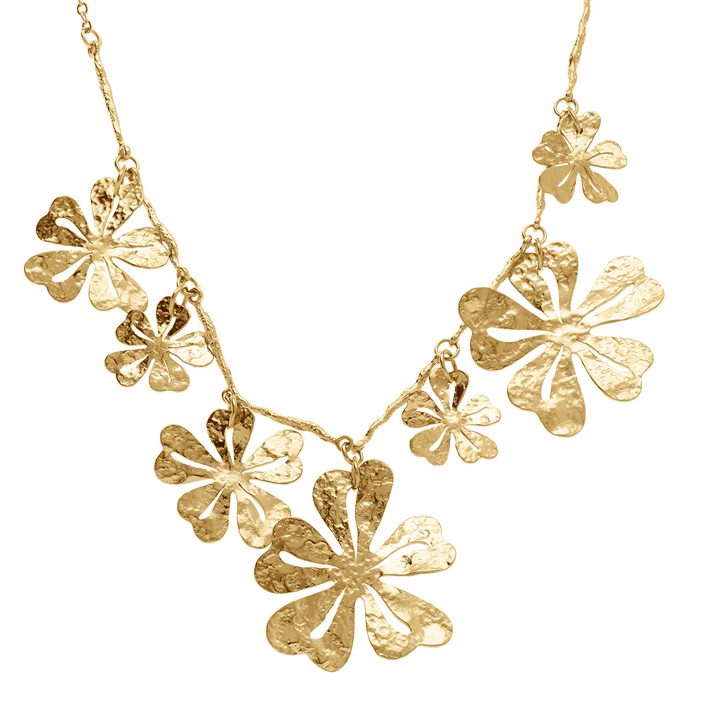 Collier en acier dor� multi fleurs  - 38+5cm - Vue 1