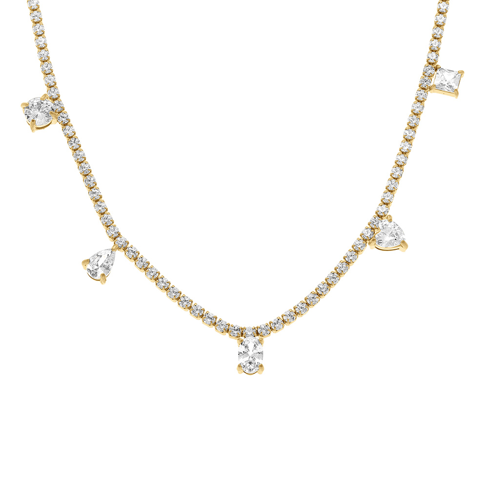 Collier en acier dor� oxydes blancs sertis riviere  - 40+5cm - Vue 1