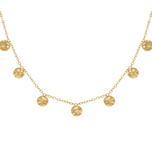 Collier en acier doré pampille pastilles martelées - 39+5cm - Vue 1