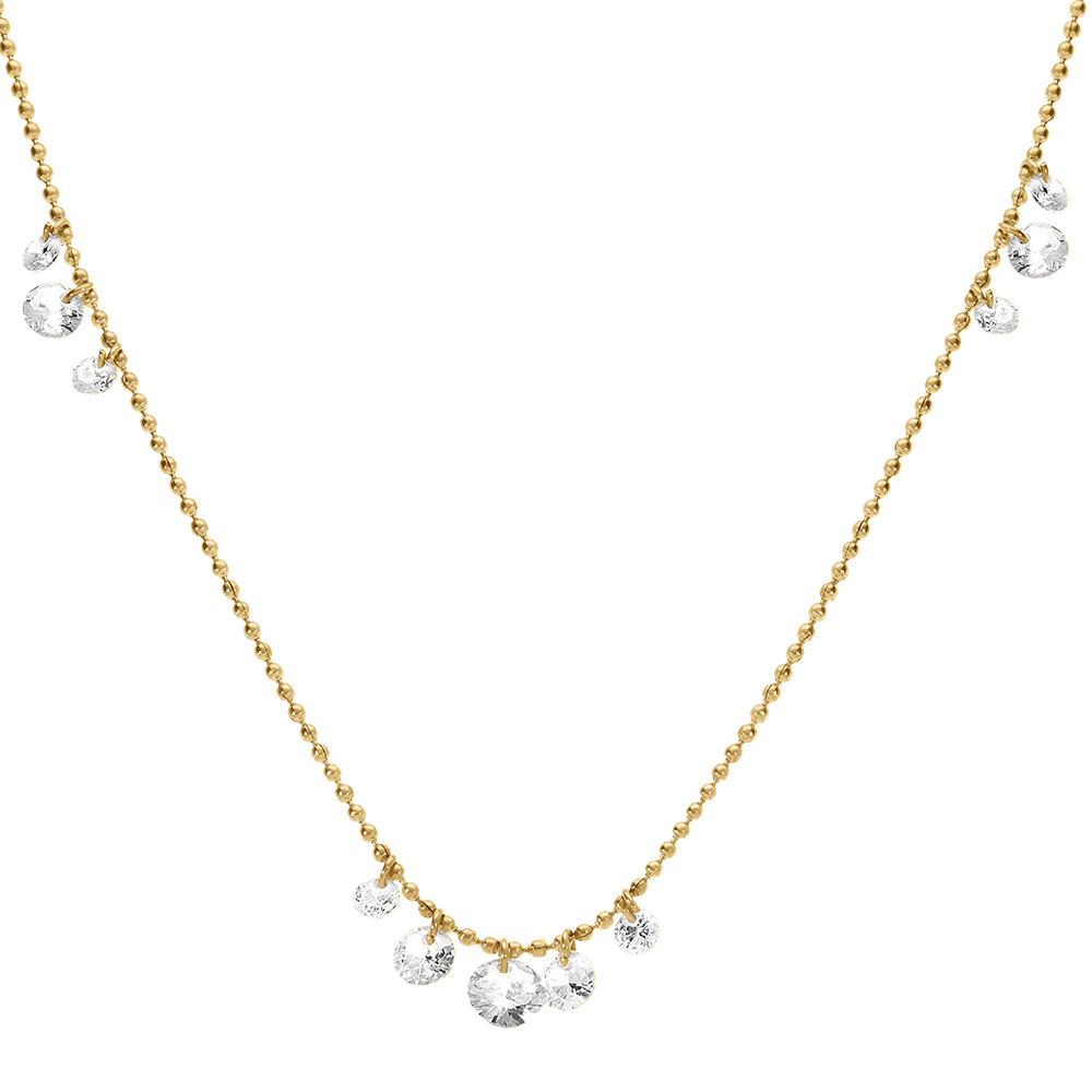 Collier en acier dor� pampilles d\'oxyde blanc   - 40+5cm - Vue 1