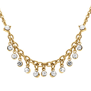 Collier en acier dor� pampilles d'oxydes blancs sertis - 40+5cm