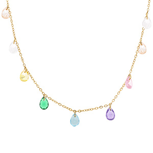 Collier en acier dor pampilles goutte d'oxyde multi couleurs - 41+5cm