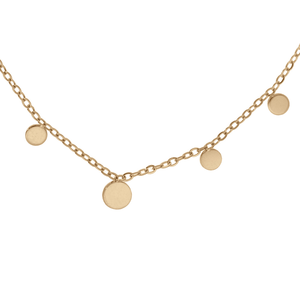 Collier en acier dor� pampilles pastilles lisses 39+4cm - Vue 1