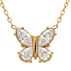 Collier en  acier dor� papillon avec oxydes blancs sertis - 45+5cm