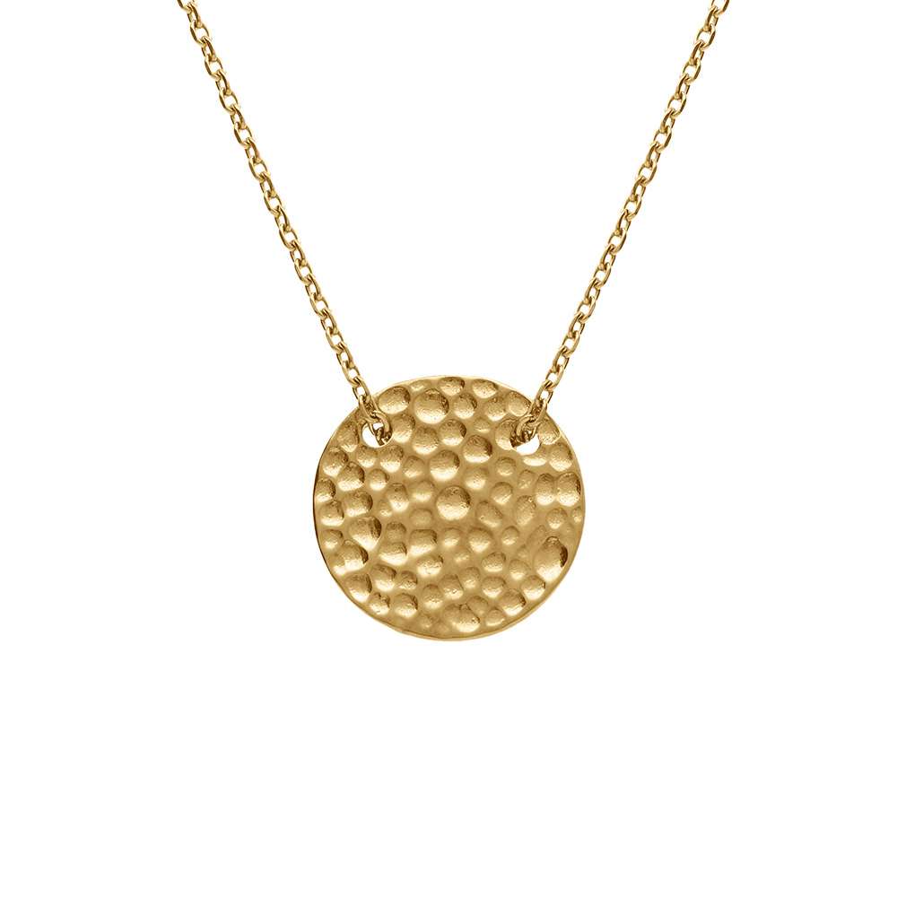 Collier en acier dor� pastille martel�e 15mm  - 40+4cm - Vue 1