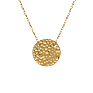 Collier en acier doré pastille martelée 15mm - 40+4cm - Vue 1