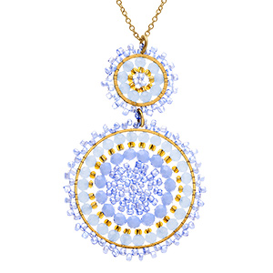Collier en acier dor� pendentif boh�me deux ronds couleur turquoise - 42+10cm