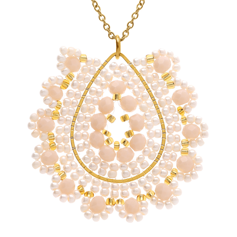 Collier en acier dor� pendentif boh�me forme goutte couleur nacr� - 42+10cm - Vue 1