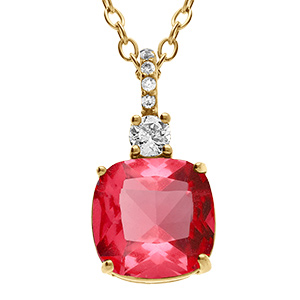 Collier en acier dor� pendentif carr� rouge - 47+5cm