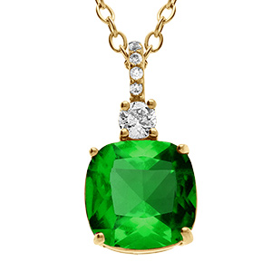 Collier en acier dor� pendentif carr� vert - 47+5cm
