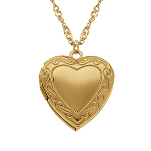 Collier en acier dor pendentif cassolette coeur - 45+10cm