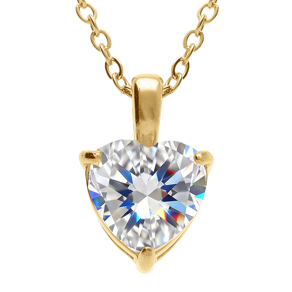 Collier en acier dor� pendentif coeur d\'oxyde blanc serti 0.88cm x 0.86cm  - 38+5cm - Vue 1
