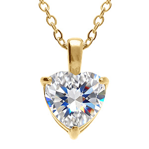 Collier en acier dor� pendentif coeur d'oxyde blanc serti 0.88cm x 0.86cm  - 38+5cm