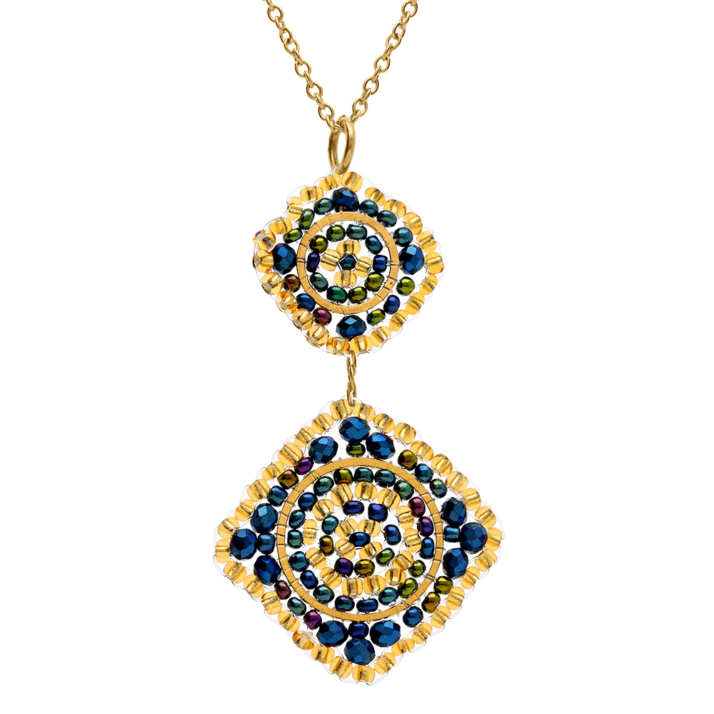 Collier en acier dor� pendentif couleur  marine - 42+10cm - Vue 1