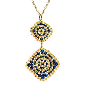 Collier en acier dor� pendentif couleur  marine - 42+10cm