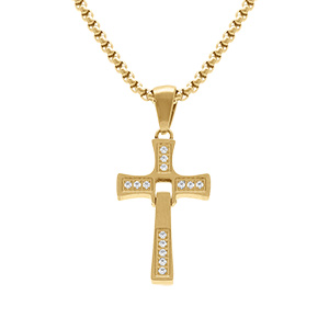 Collier en acier doré pendentif croix articulée 20 x 14mm avec oxydes blancs - 45+10cm - Vue 1