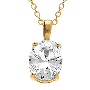 Collier en acier dor� pendentif d'oxyde blanc serti 0.81cm x 0.99cm - 38+5cm