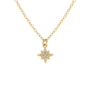 Collier en acier doré pendentif etoile d\'oxydes blancs sertis - 38+5cm - Vue 1