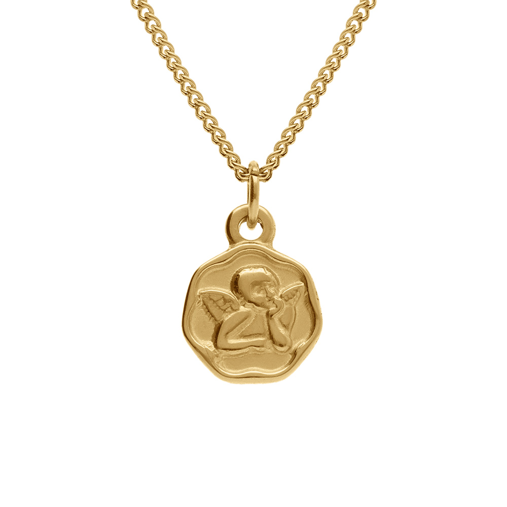 Collier en acier dor� pendentif forme cachet Ange 10mm - 40+5cm - Vue 1