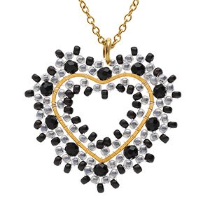 Collier en acier dor� pendentif forme coeur noir - 42+10cm