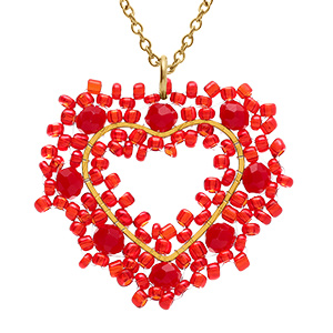 Collier en acier dor� pendentif forme coeur rouge