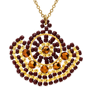 Collier en acier dor� pendentif forme couleur chocolat  - 42+10cm