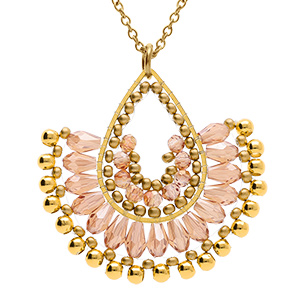 Collier en acier dor� pendentif forme �ventail - 42+10cm