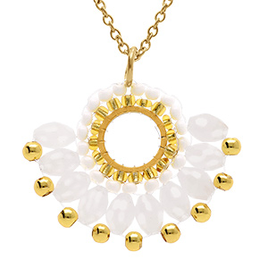 Collier en acier dor� pendentif forme eventail blanc  - 42+10cm