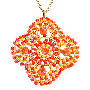 Collier en acier dor� pendentif forme fleur corail - 42+10cm