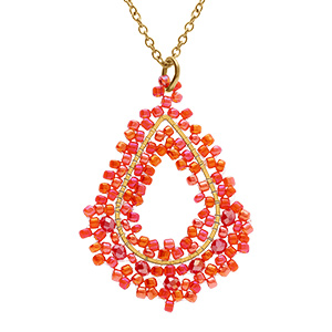 Collier en acier dor� pendentif forme goutte couleur corail - 42+10cm