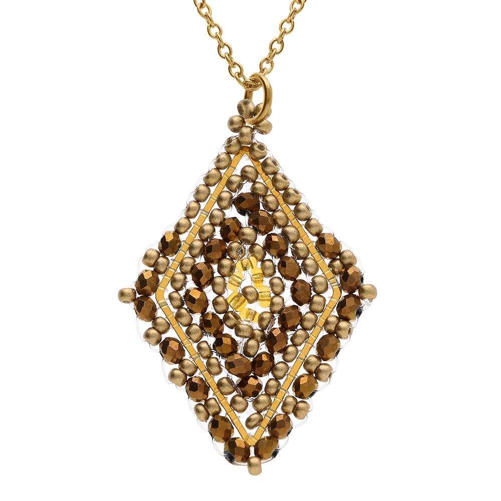 Collier en acier dor� pendentif forme losange - 42+10cm - Vue 1