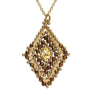 Collier en acier dor� pendentif forme losange - 42+10cm