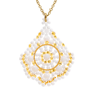 Collier en acier dor� pendentif forme losange blanc - 42+10cm