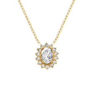 Collier en acier doré pendentif \'oxyde blanc contour oxydes blancs - 38+5cm - Vue 1