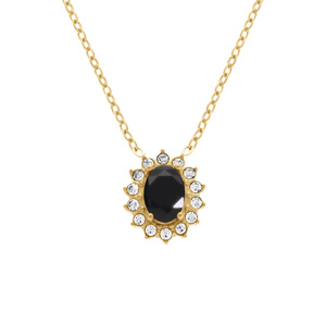 Collier en acier doré pendentif oxyde noir contour oxydes blancs - 38+5cm - Vue 1