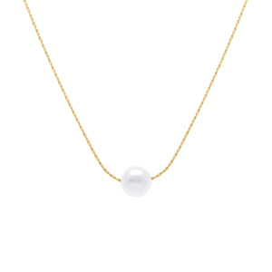 Collier en acier doré pendentif perle blanche imitation 6mm - 40+5cm - Vue 1