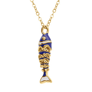 Collier en acier dor� pendentif poisson - 42+5cm