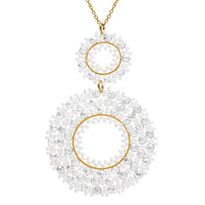 Collier en acier dor� pendentif rond blanc 45mm - 42+10cm